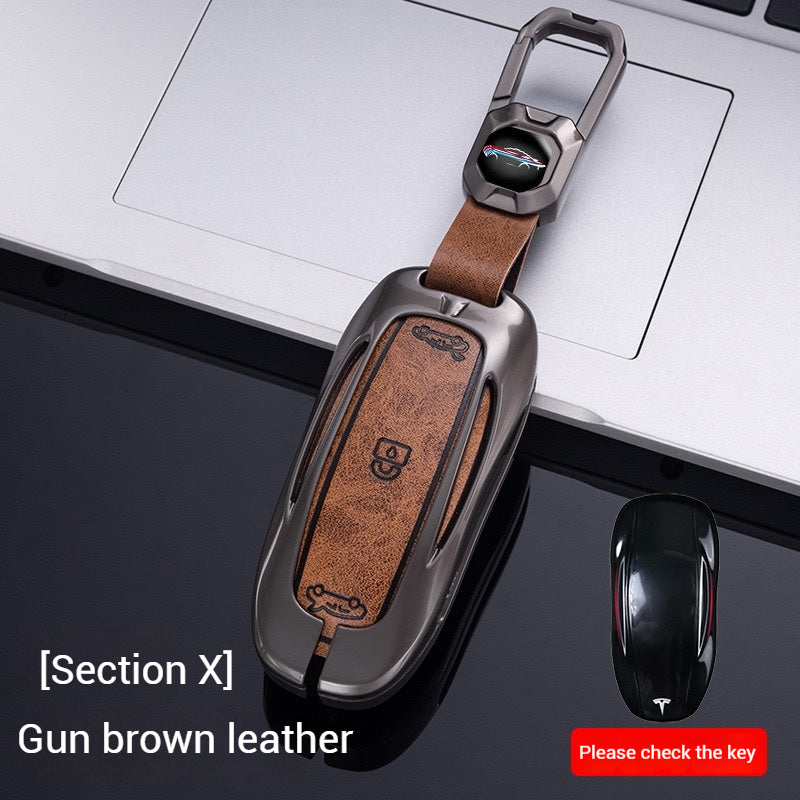 Cargue la imagen en el visor de la galería, Tesla Metal + PU Leather Smart Car Key Fob Case for Model 3, S, Y, X - Polar Tech Australia