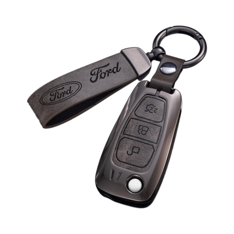 Cargue la imagen en el visor de la galería, Ford Zinc Alloy Leather Folding Car Key Fob Case Cover For Ranger, Mustang, Everest, Escape, Puma, Transit, Focus, Fiesta, Ranger Raptor, Mondeo - Polar Tech Australia