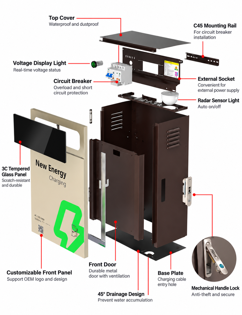 Chargez l'image dans la visionneuse de la galerie, Universal EV Charging Protection Box – Wall-Mounted Weatherproof Metal Enclosure for Electric Vehicle Chargers - Polar Tech Australia