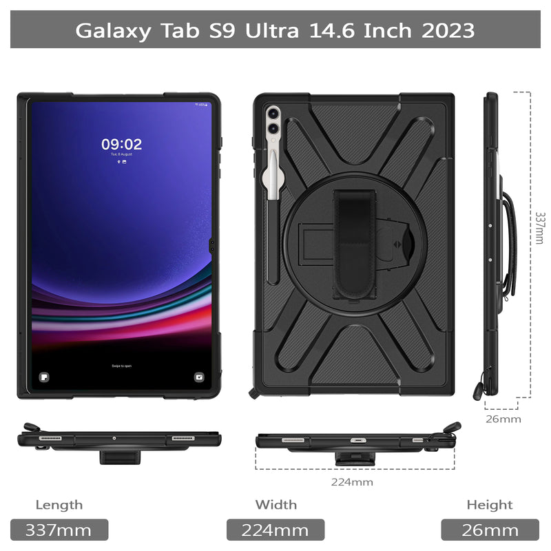 Cargue la imagen en el visor de la galería, Samsung Galaxy Tab S8 Ultra & S9 Ultra 14.6" - 360 Degree Rotate Shockproof Heavy Duty Tough Stand Case Cover With Pen Holder - Polar Tech Australia
