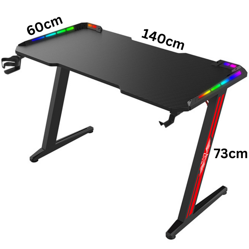 Load image into Gallery viewer, Large Gaming Desk with RBG LED Lights Carbon Fiber Surface with Cup Holder & Headphone Hook - Polar Tech Australia