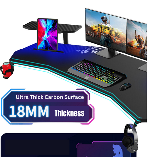 Ultra Wide Large Gaming Desk with RBG LED Lights Carbon Fiber Surface with Cup Holder & Headphone Hook - Polar Tech Australia