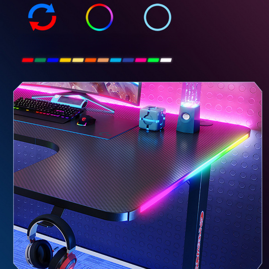 Large Left Corner Gaming Desk with RBG LED Lights Carbon Fiber Surface with Cup Holder & Headphone Hook - Polar Tech Australia
