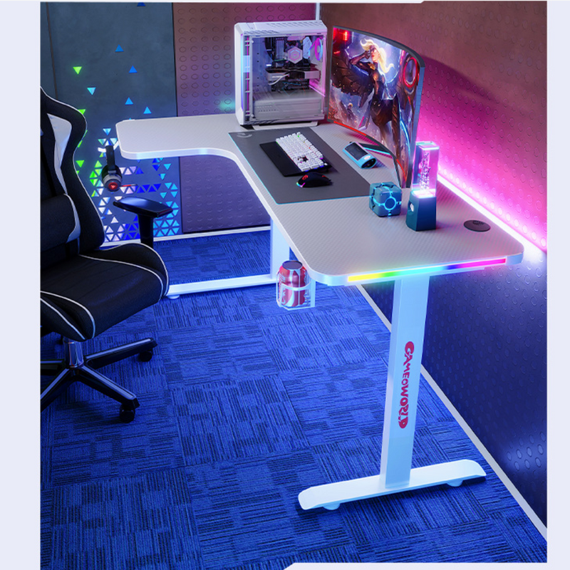 Load image into Gallery viewer, Large Right Corner Gaming Desk with RBG LED Lights Carbon Fiber Surface with Cup Holder & Headphone Hook - Polar Tech Australia