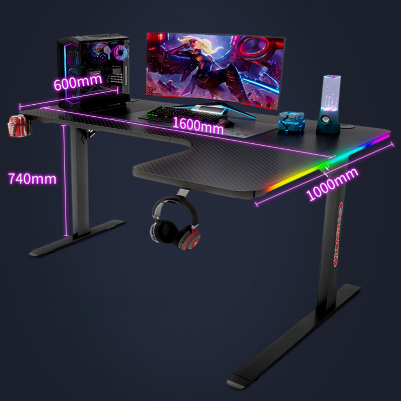 Load image into Gallery viewer, Large Right Corner Gaming Desk with RBG LED Lights Carbon Fiber Surface with Cup Holder & Headphone Hook - Polar Tech Australia