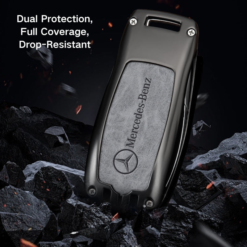 Chargez l'image dans la visionneuse de la galerie, Mercedes Benz Alloy + Leather Protection Car Key Fob Case Cover For Benz A, B, C, E, S, G-Class, GLA, GLB, GLC, GLE, GLS, CLA, CLS, EQC - Polar Tech Australia