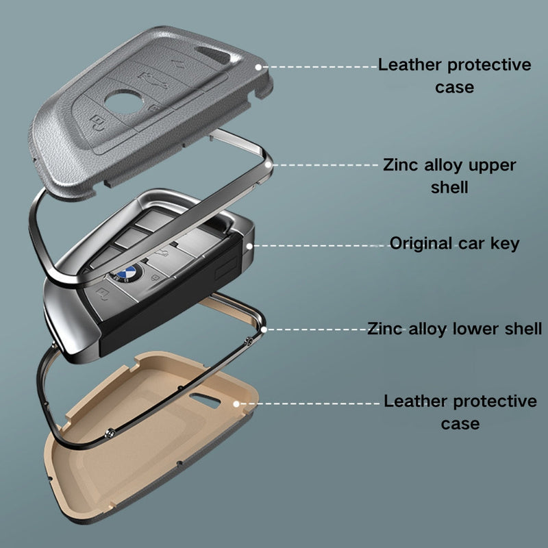 Cargue la imagen en el visor de la galería, BMW Zinc Alloy + Leather Protection Car Key Fob Case Cover For 1, 2, 3, 5, 7 Series, X3, X5, X6 - Polar Tech Australia