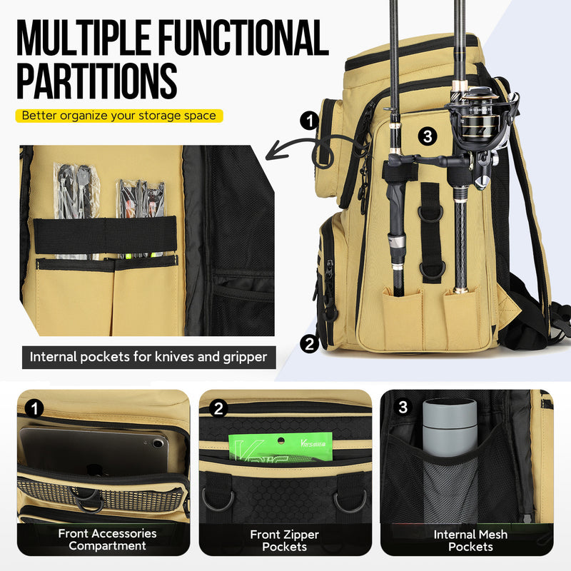 Cargue la imagen en el visor de la galería, Fishing Backpack with Rod Holder, Tackle Organizer Box & Hiking Storage