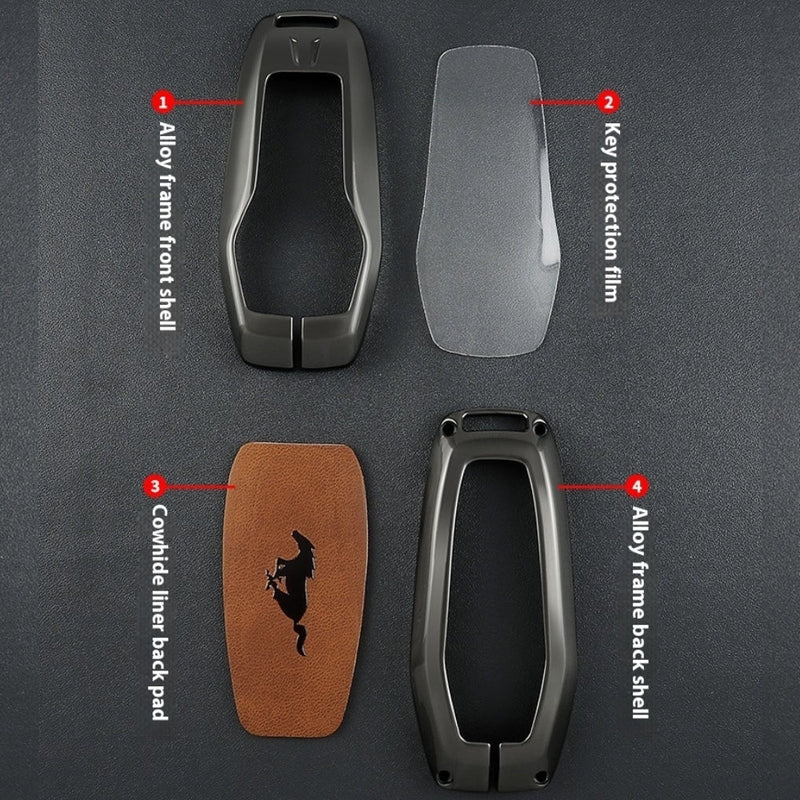 Cargue la imagen en el visor de la galería, Ford Mustang Zinc Alloy Leather Car Key Fob Case Cover - Polar Tech Australia