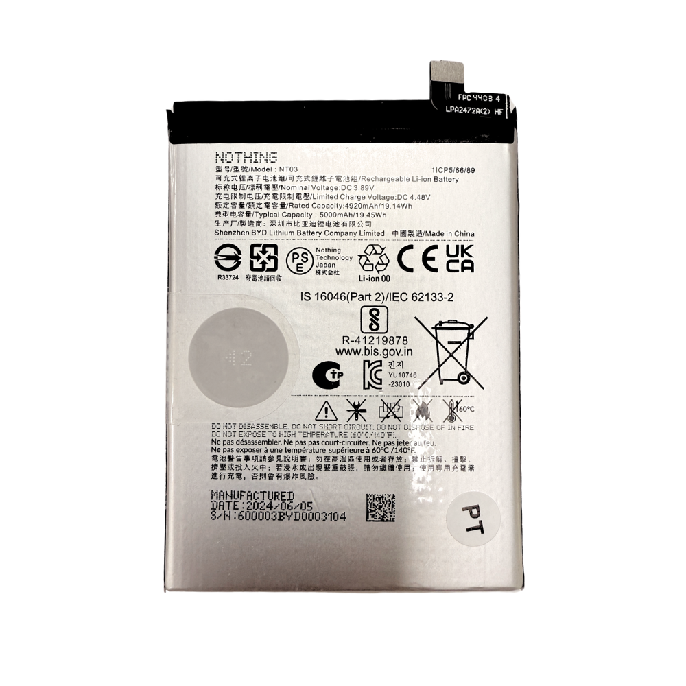 Batterij voor NOTHING nt03 3.89V 5000mAh,Hoge kwaliteit Nothing Phone 2a batterij vervangen