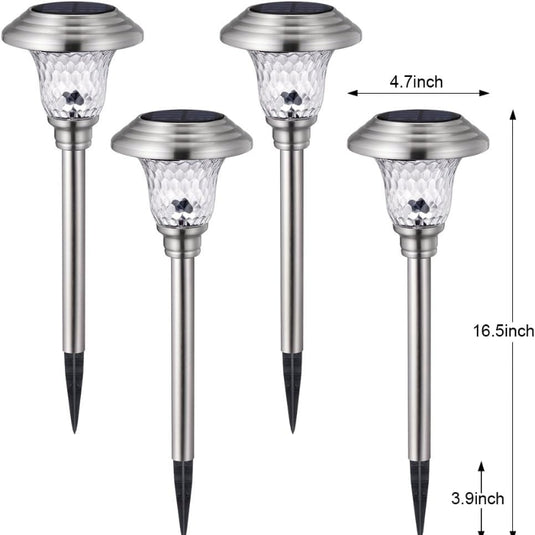 4 Pack Solar Pathway Lights Warm yellow + Bright White Outdoor Garden Stake Glass LED Stainless Steel Waterproof Landscape Path Lighting for Yard Walkway Driveway Outside Silver - Polar Tech Australia