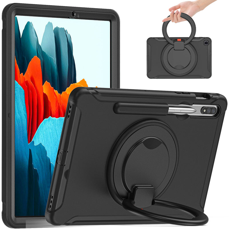 Cargue la imagen en el visor de la galería, Samsung Galaxy Tab S7 Plus/S8 Plus/S7 FE/S9 Plus/S9 FE Plus - 360 Degree Rotate Shockproof Heavy Duty Tough Ring Holder Stand Case Cover With Pen Holder - Polar Tech Australia