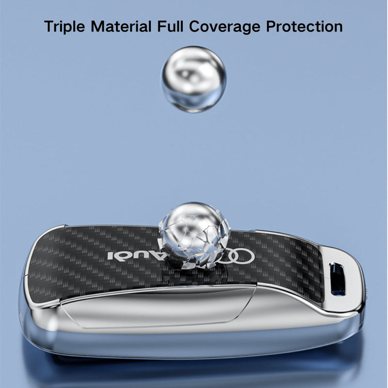 Load image into Gallery viewer, Audi Zinc Alloy + Carbon Fiber Texture Car Key Fob Case Cover For A3, A4, A5, A6, Q2, Q3, Q5, Q7, Q8, e-tron - Polar Tech Australia
