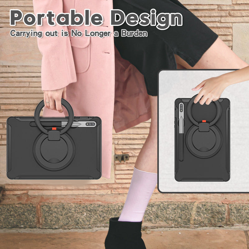Cargue la imagen en el visor de la galería, Samsung Galaxy Tab S7 & S8 & S9 & S9 FE - 360 Degree Rotate Shockproof Heavy Duty Tough Ring Holder Stand Case Cover With Pen Holder - Polar Tech Australia
