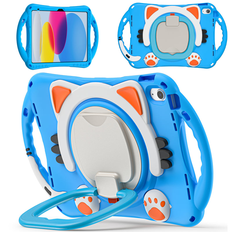 Cargue la imagen en el visor de la galería, Apple iPad 7th(2019)/iPad 8th(2020)/iPad 9th(2021) 10.2" & Air 3 & Pro 2 10.5“ EVA Kid Friendly Cat Style Heavy Duty Case with Handle Stand Ring - Polar Tech Australia