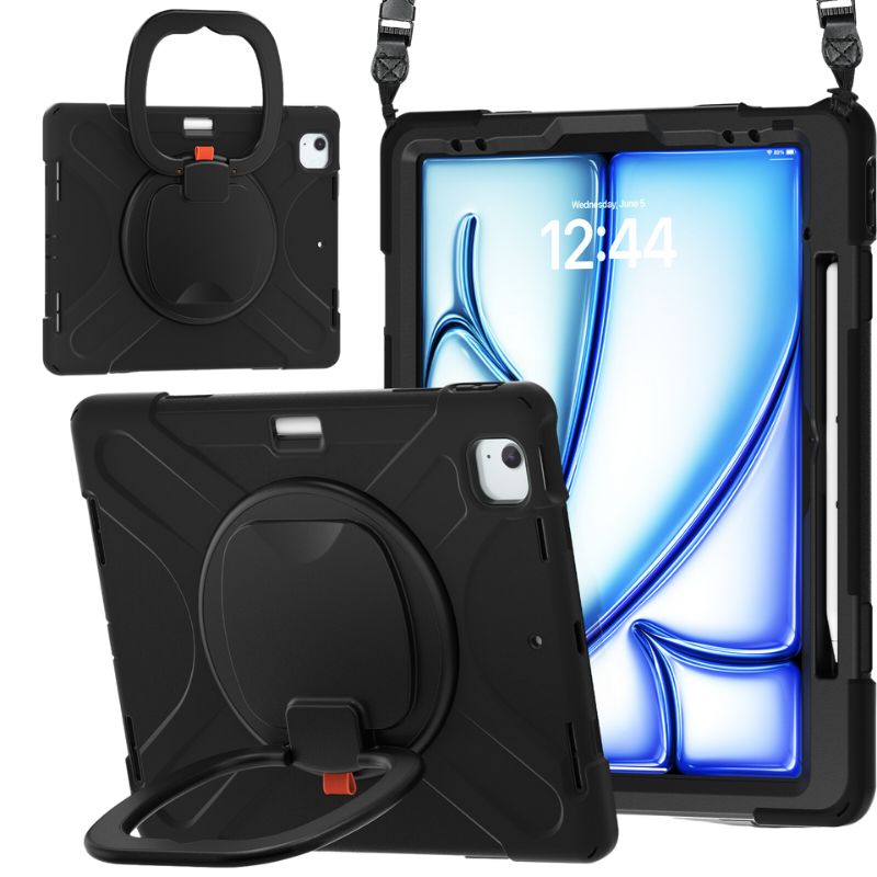 Cargue la imagen en el visor de la galería, Apple iPad Air 13 (2024) 13.0" Heavy Duty Rugged Shockproof With Shoulder Strap & Handle Stand Ring - Polar Tech Australia