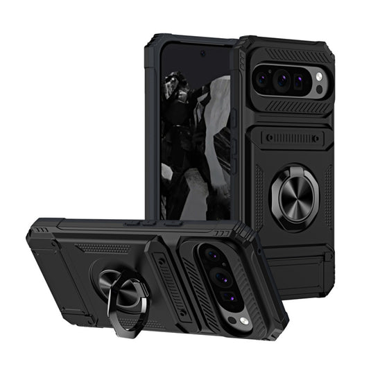 Google Pixel 9 Pro XL - TPU+PC Shockproof Card Slot Phone Case with Metal Ring Holder - Polar Tech Australia
