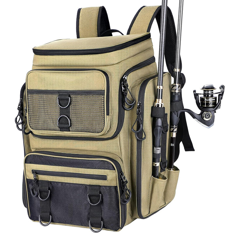 Cargue la imagen en el visor de la galería, Fishing Backpack with Rod Holder, Tackle Organizer Box & Hiking Storage