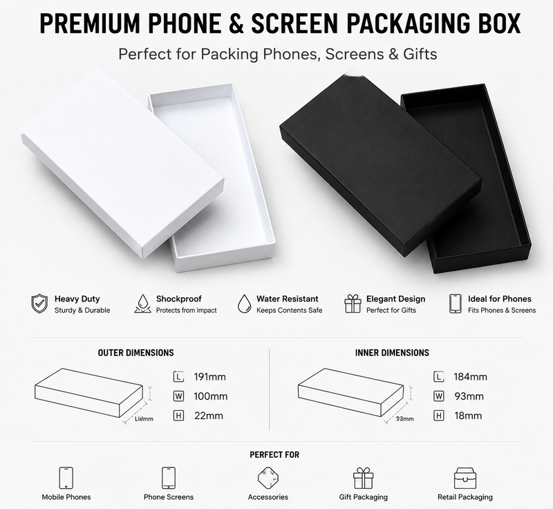 Cargue la imagen en el visor de la galería, Premium Lid & Base Rigid Box Packaging for Mobile Phones & Screens - Heavy Duty Shockproof Gift Box