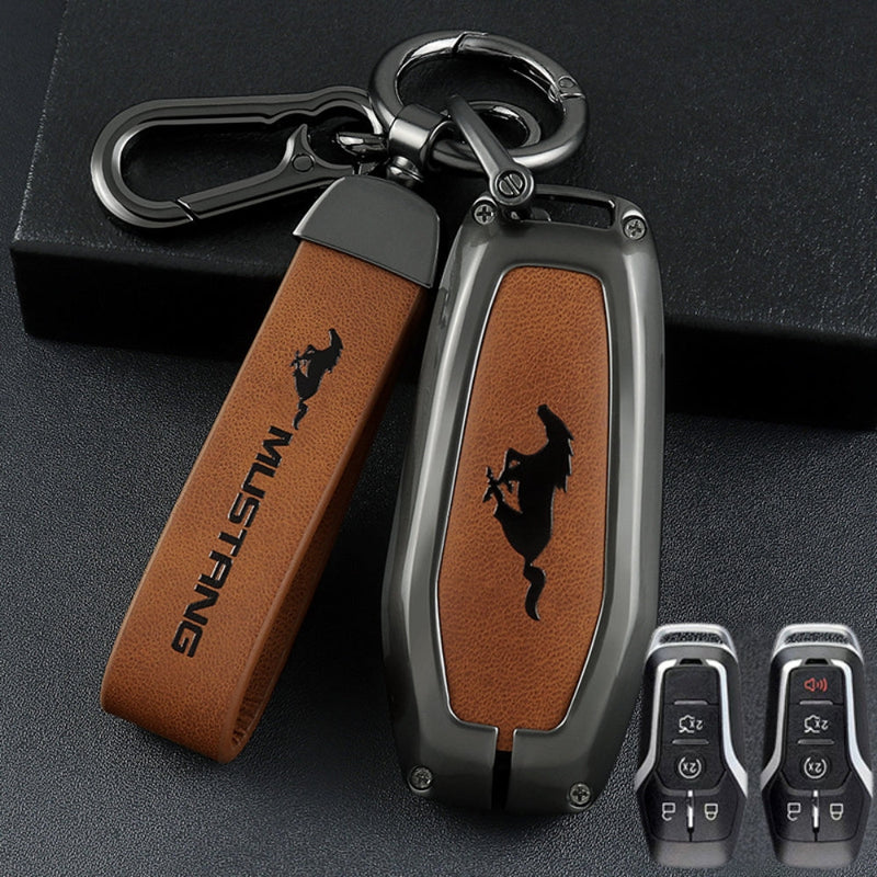 Cargue la imagen en el visor de la galería, Ford Mustang Zinc Alloy Leather Car Key Fob Case Cover - Polar Tech Australia