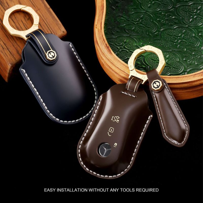 Cargue la imagen en el visor de la galería, Mercedes Benz Genuine Leather Protection Car Key Fob Case Cover For Benz A, C, E, S-Class, GLC, GLE, GLS, GLS, EQC, EQS - Polar Tech Australia