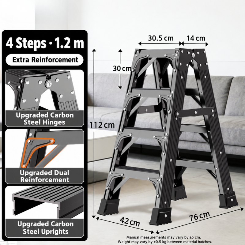 Chargez l'image dans la visionneuse de la galerie, Heave Duty Black Carbon Steel Dual Sided Anti-Slip Step Leaning Ladder 150KG