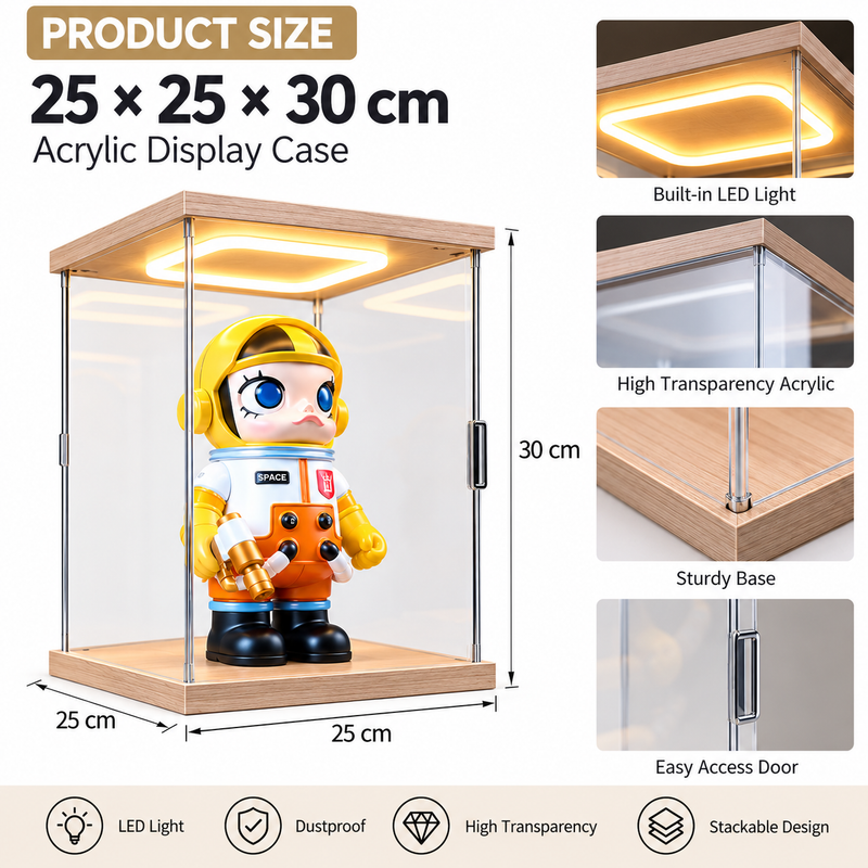 Chargez l'image dans la visionneuse de la galerie, Clear Stackable Acrylic Display Case with LED Light – Dustproof Display Box for LEGO Models, Figures, Collectibles & Building Blocks - Polar Tech Australia