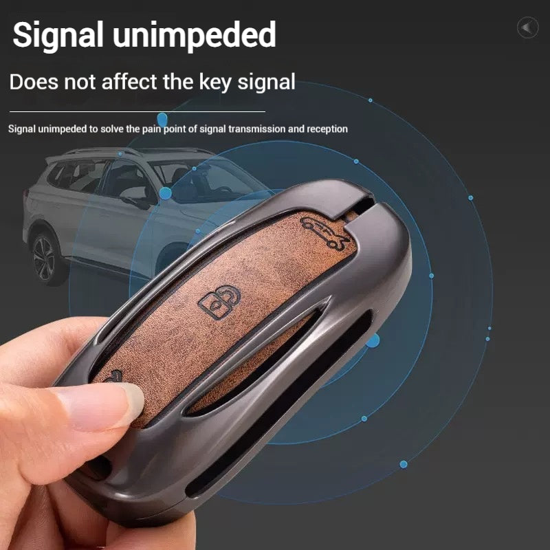 Cargue la imagen en el visor de la galería, Tesla Metal + PU Leather Smart Car Key Fob Case for Model 3, S, Y, X - Polar Tech Australia