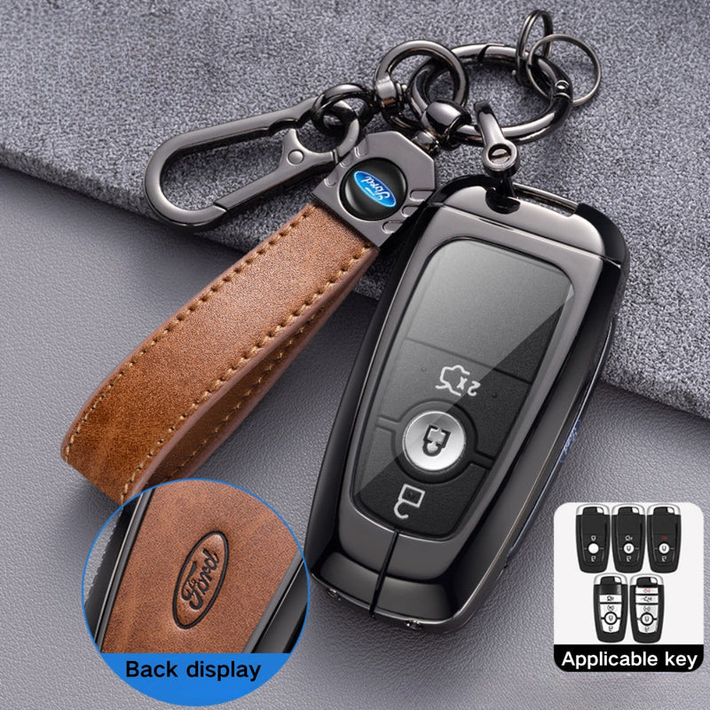 Cargue la imagen en el visor de la galería, Ford Alloy + Leather Protection Car Key Fob Case Cover For Ranger, Wildtrak, Everest, Explorer, Ecosport, Edge, Escape, Focus, Fiesta, Mustang - Polar Tech Australia