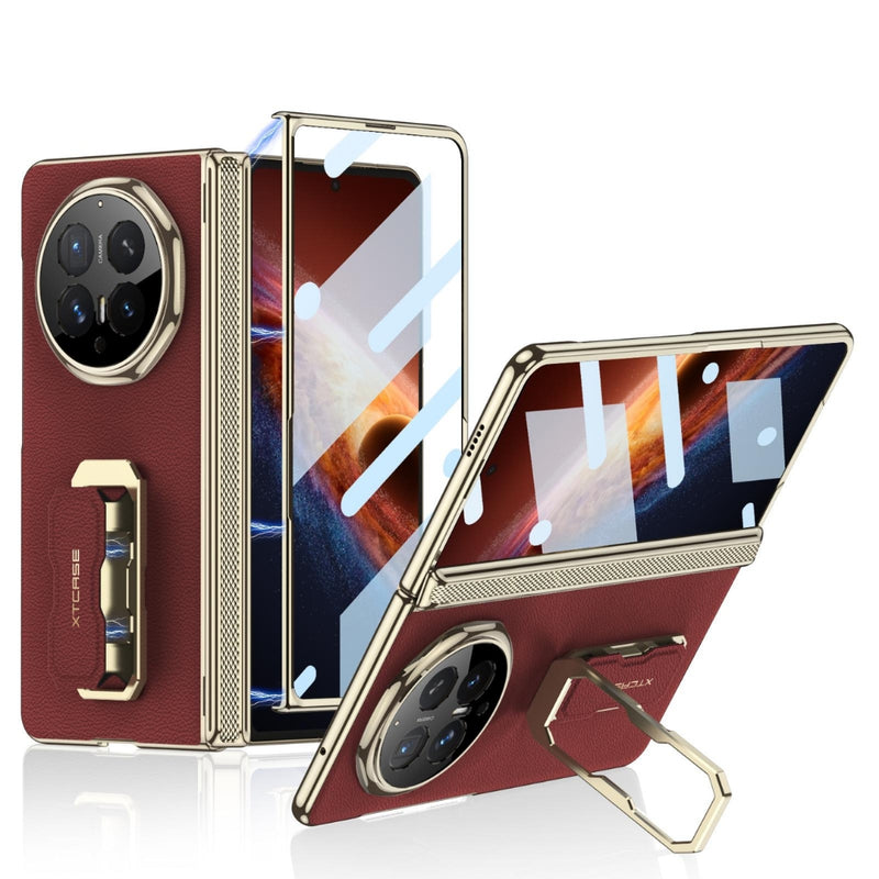 Chargez l'image dans la visionneuse de la galerie, Honor Magic V6 - Magnetic Folding Hinge Leather Phone Case with Wristband & Rotating Holder