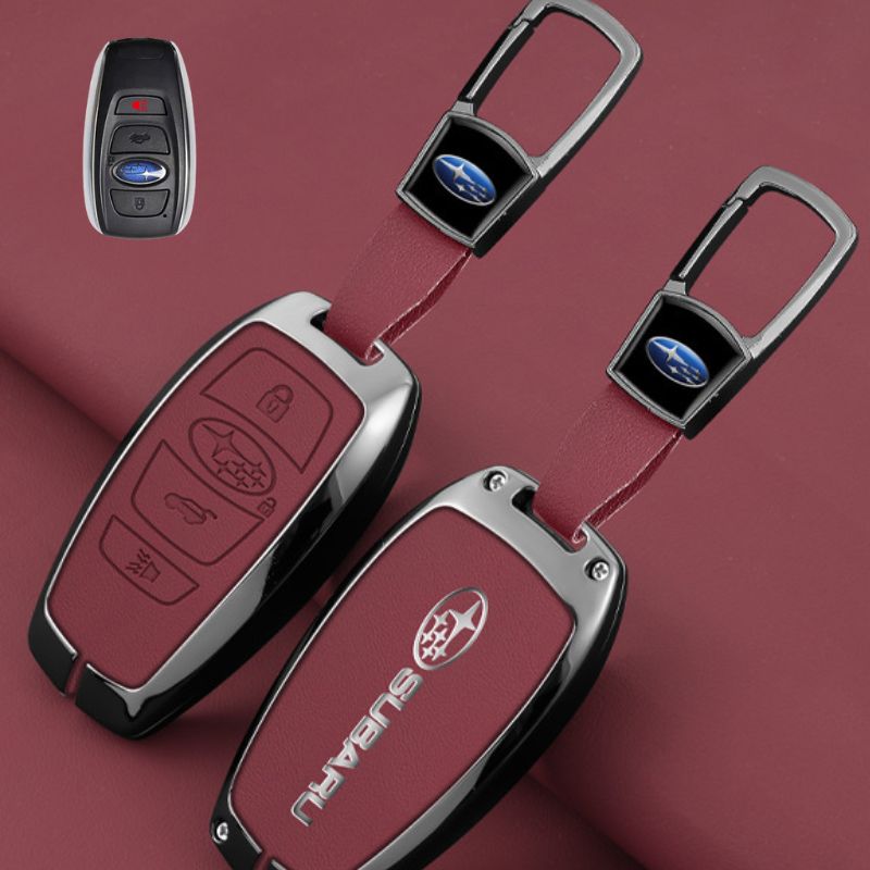 Load image into Gallery viewer, Subaru Full Metal Coverage + PU Leather Car Key Fob Case Cover For Outback, Forester, Impreza, WRX, XV, Crosstrek, Legacy - Polar Tech Australia