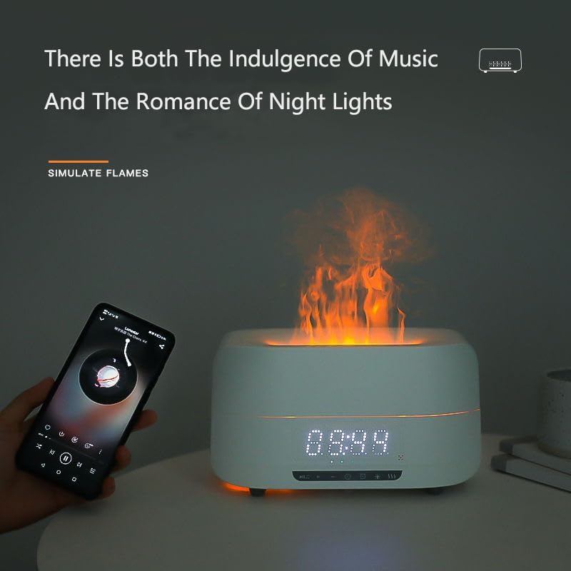 Cargue la imagen en el visor de la galería, Essential Oil Diffuser, Flame Aroma Diffuser Humidifier With Bluetooth Speaker and Clock, 400ML High Capacity Humidifier for Office and Bedroom