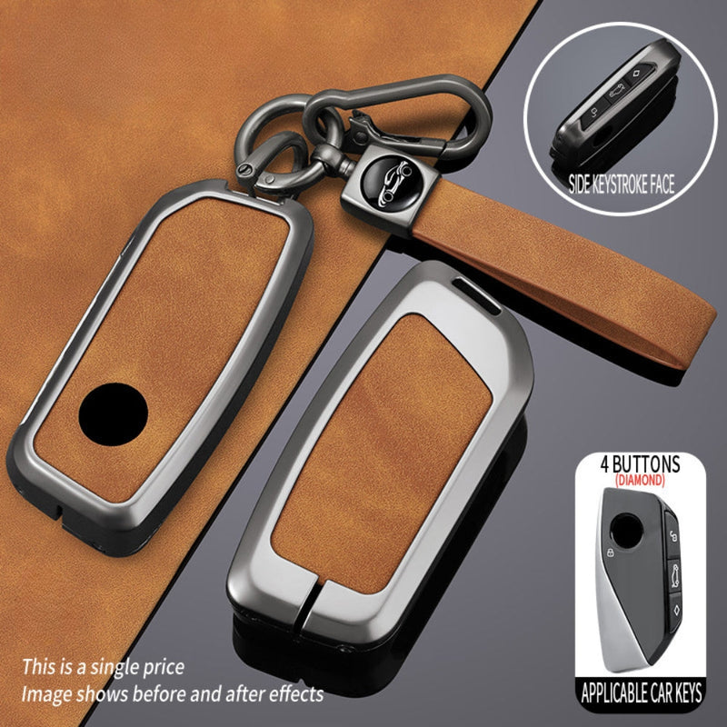Load image into Gallery viewer, BMW Zinc Alloy + Leather Protection Car Key Fob Case Cover For X1, X6, X7, ix1, ix40, ix50 - Polar Tech Australia
