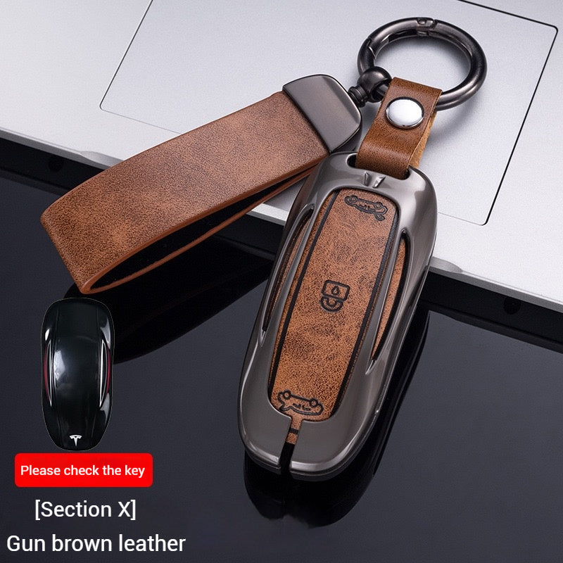 Cargue la imagen en el visor de la galería, Tesla Metal + PU Leather Smart Car Key Fob Case for Model 3, S, Y, X - Polar Tech Australia