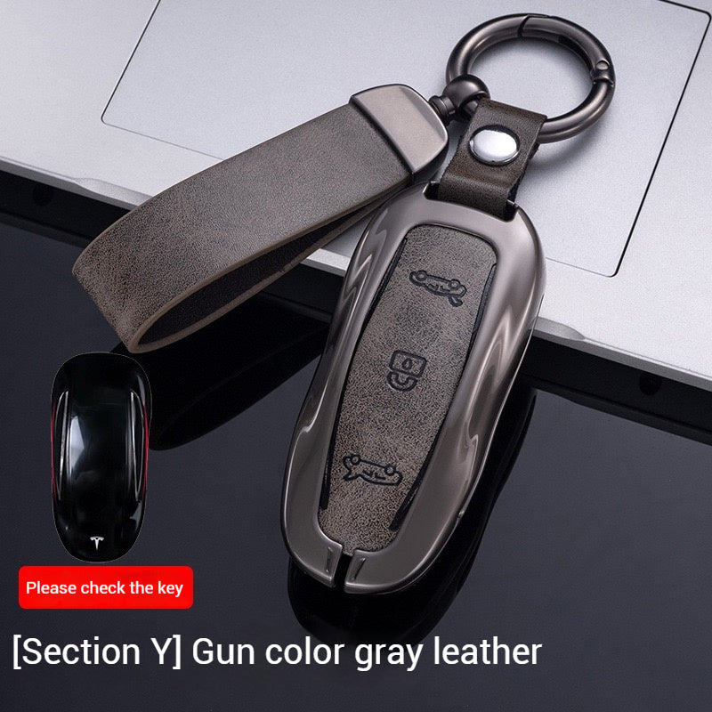 Cargue la imagen en el visor de la galería, Tesla Metal + PU Leather Smart Car Key Fob Case for Model 3, S, Y, X - Polar Tech Australia