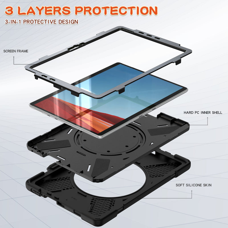 Chargez l'image dans la visionneuse de la galerie, Microsoft Surface Pro X - 360 Degree Rotate Shockproof Heavy Duty Tough Stand Handle Ring Holder Case Cover - Polar Tech Australia