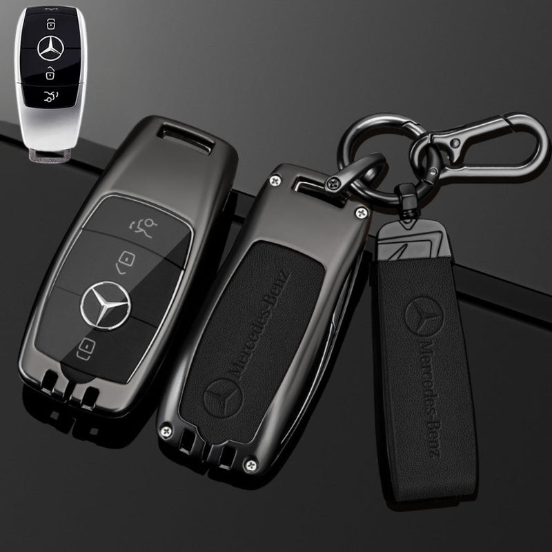 Chargez l'image dans la visionneuse de la galerie, Mercedes Benz Alloy + Leather Protection Car Key Fob Case Cover For Benz A, B, C, E, S, G-Class, GLA, GLB, GLC, GLE, GLS, CLA, CLS, EQC - Polar Tech Australia