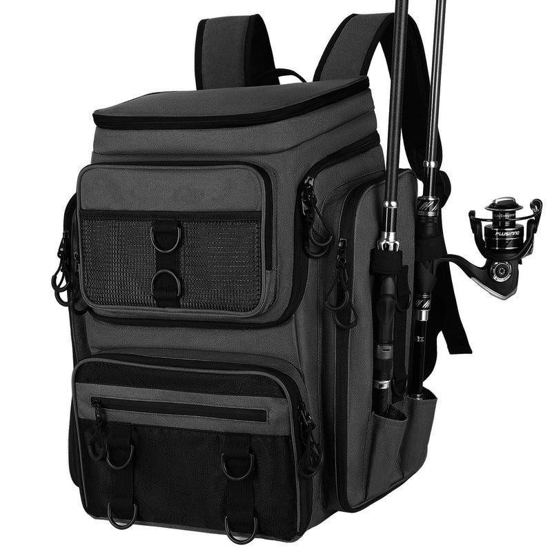 Cargue la imagen en el visor de la galería, Fishing Backpack with Rod Holder, Tackle Organizer Box & Hiking Storage