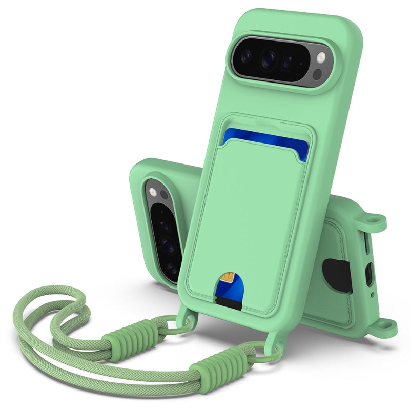 Load image into Gallery viewer, Google Pixel 11 Pro XL - Integrated Card Bag Solid Color Liquid Silicone Phone Case with Lanyard