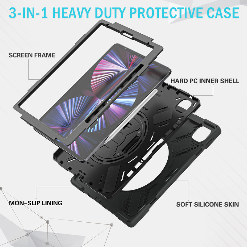 Cargue la imagen en el visor de la galería, Apple iPad Pro 12.9" 4th/5th/6th Gen 360 Degree Rotation Heavy Duty Hand Strap Handle Case - Polar Tech Australia