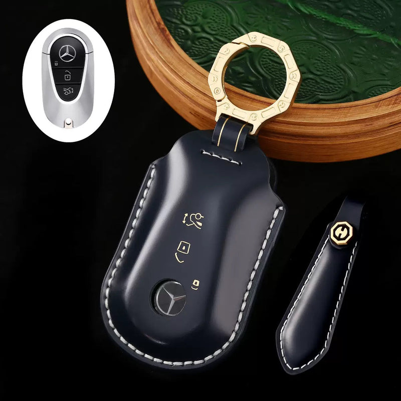 Cargue la imagen en el visor de la galería, Mercedes Benz Genuine Leather Protection Car Key Fob Case Cover For Benz A, C, E, S-Class, GLC, GLE, GLS, GLS, EQC, EQS - Polar Tech Australia