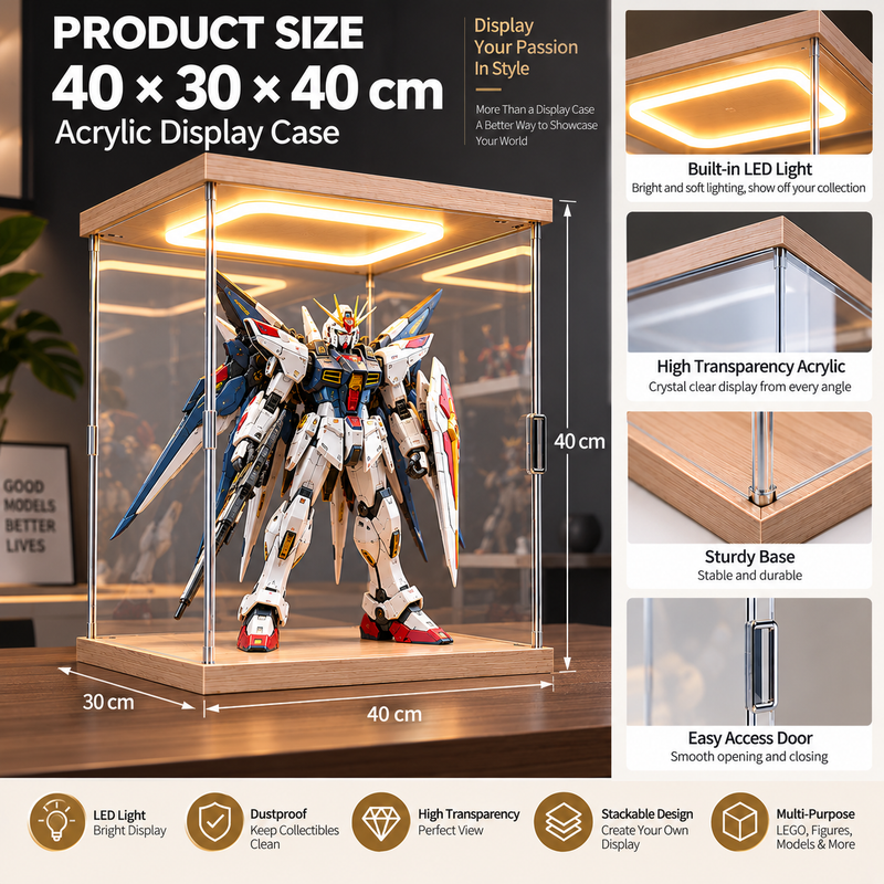 Chargez l'image dans la visionneuse de la galerie, Clear Stackable Acrylic Display Case with LED Light – Dustproof Display Box for LEGO Models, Figures, Collectibles & Building Blocks - Polar Tech Australia