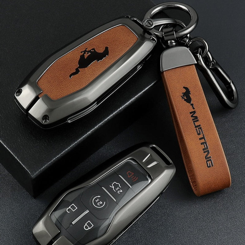 Cargue la imagen en el visor de la galería, Ford Mustang Zinc Alloy Leather Car Key Fob Case Cover - Polar Tech Australia