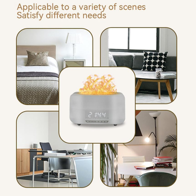 Cargue la imagen en el visor de la galería, Essential Oil Diffuser, Flame Aroma Diffuser Humidifier With Bluetooth Speaker and Clock, 400ML High Capacity Humidifier for Office and Bedroom