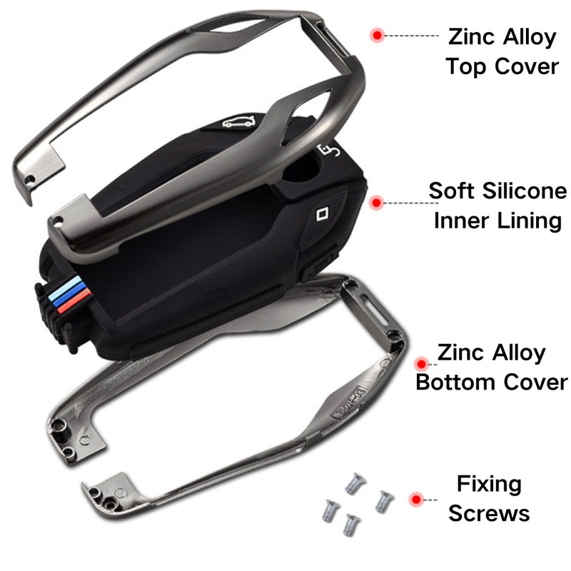 Chargez l'image dans la visionneuse de la galerie, BMW Metal Shell & Soft Silicone Full Protection Car Key Fob Case Cover For 5, 6, 7 Series, X3, X5, X6, X7 - Polar Tech Australia