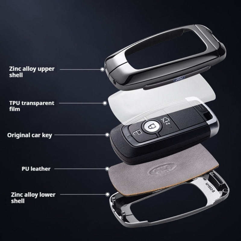 Cargue la imagen en el visor de la galería, Ford Alloy + Leather Protection Car Key Fob Case Cover For Ranger, Wildtrak, Everest, Explorer, Ecosport, Edge, Escape, Focus, Fiesta, Mustang - Polar Tech Australia