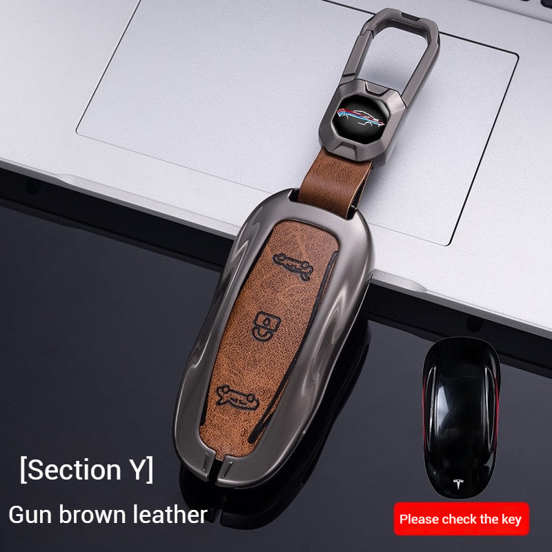 Cargue la imagen en el visor de la galería, Tesla Metal + PU Leather Smart Car Key Fob Case for Model 3, S, Y, X - Polar Tech Australia