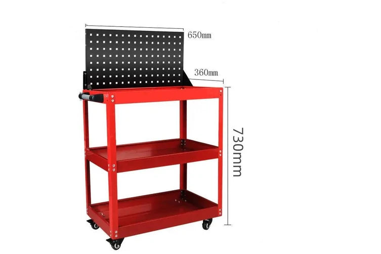 Chargez l'image dans la visionneuse de la galerie, Heavy Duty 3 Tiers Metal Tool Trolley Cart With Pegboard Hooks Workshop Tool Storage Push Trolleys - Polar Tech Australia