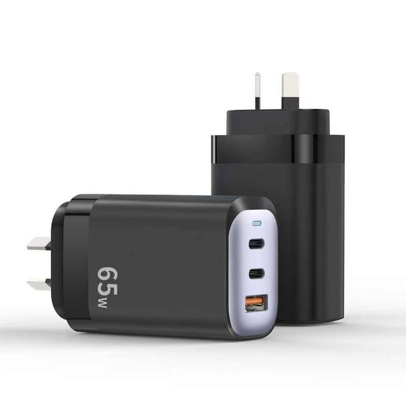 Chargez l'image dans la visionneuse de la galerie, 3 Ports 65W Max PD USB-C Type-C USB QC 3.0 iPhone 16 MacBook Laptop Wall Travelling Charger Adapter - (SAA Approved/AU Plug) (Copy) - Polar Tech Australia