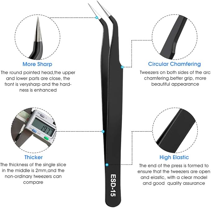 Chargez l'image dans la visionneuse de la galerie, 10-Piece Precision Tweezers Set – ESD Anti-Static Stainless Steel Kit with Storage Pouch - Polar Tech Australia